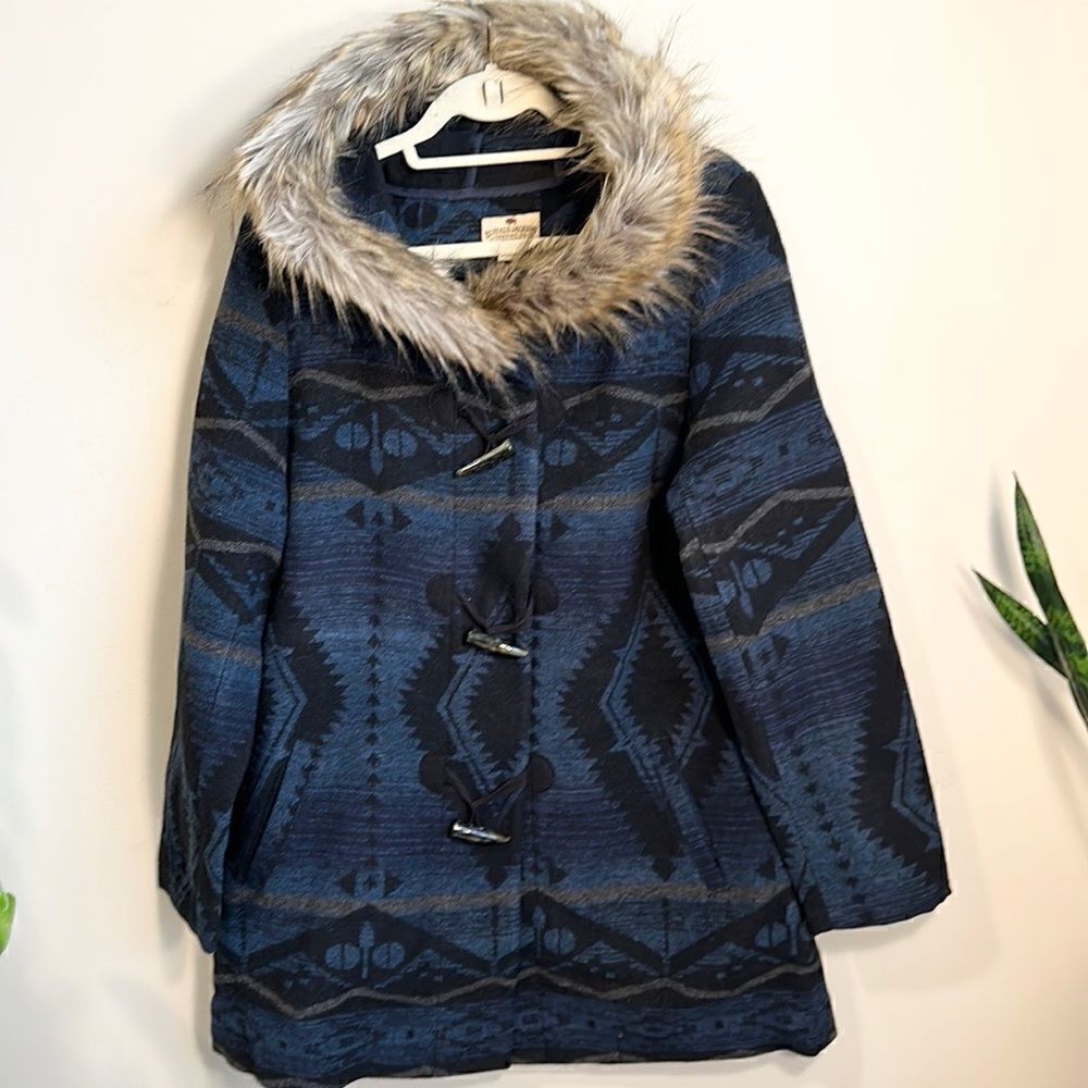 Women's Buffalo Jackson Ganado Hooded Parka Blue Aztec Jacket L